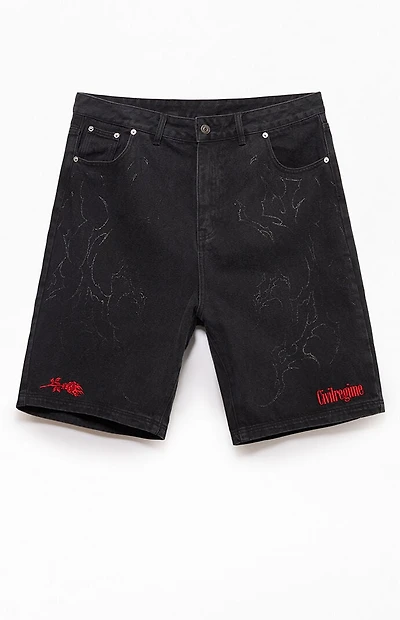 Civil Cyber Core Regime Washed Black Baggy Denim Shorts
