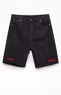 Civil Cyber Core Regime Washed Black Baggy Denim Shorts