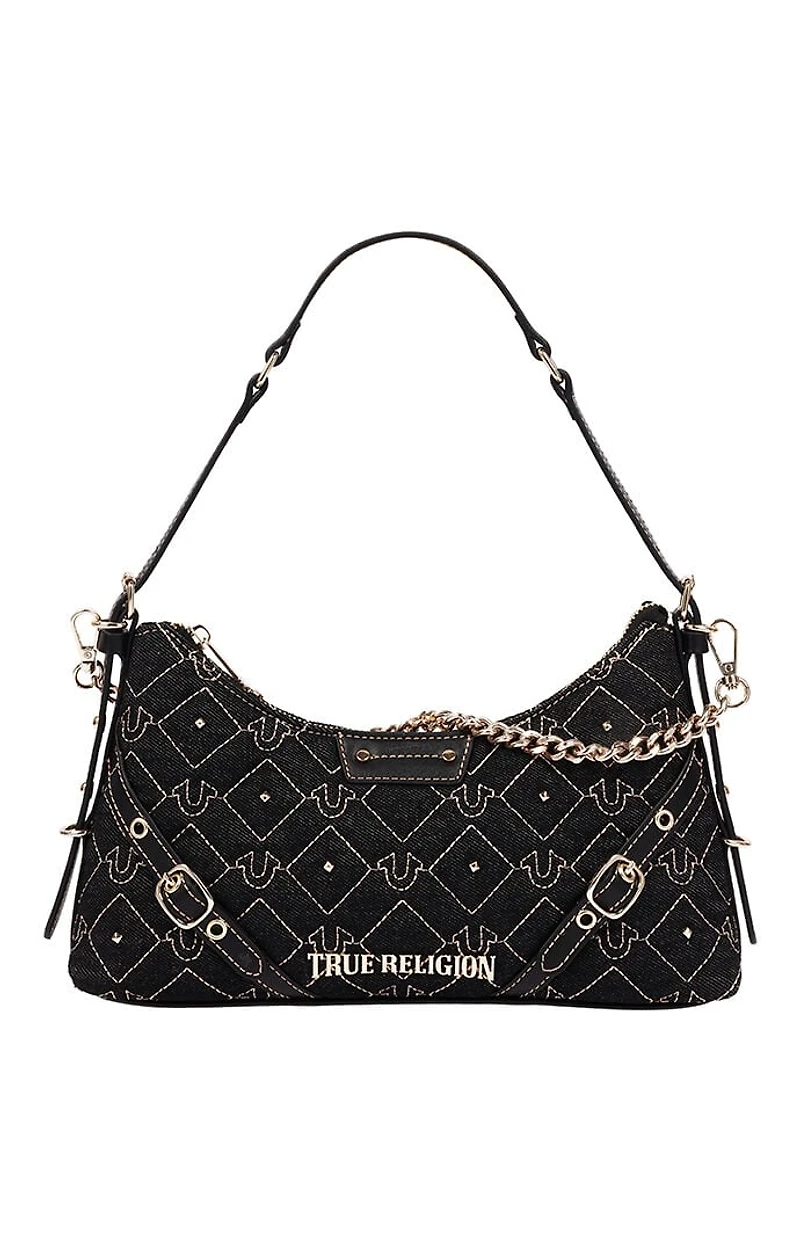 True Religion Studded Denim Chain Shoulder Bag