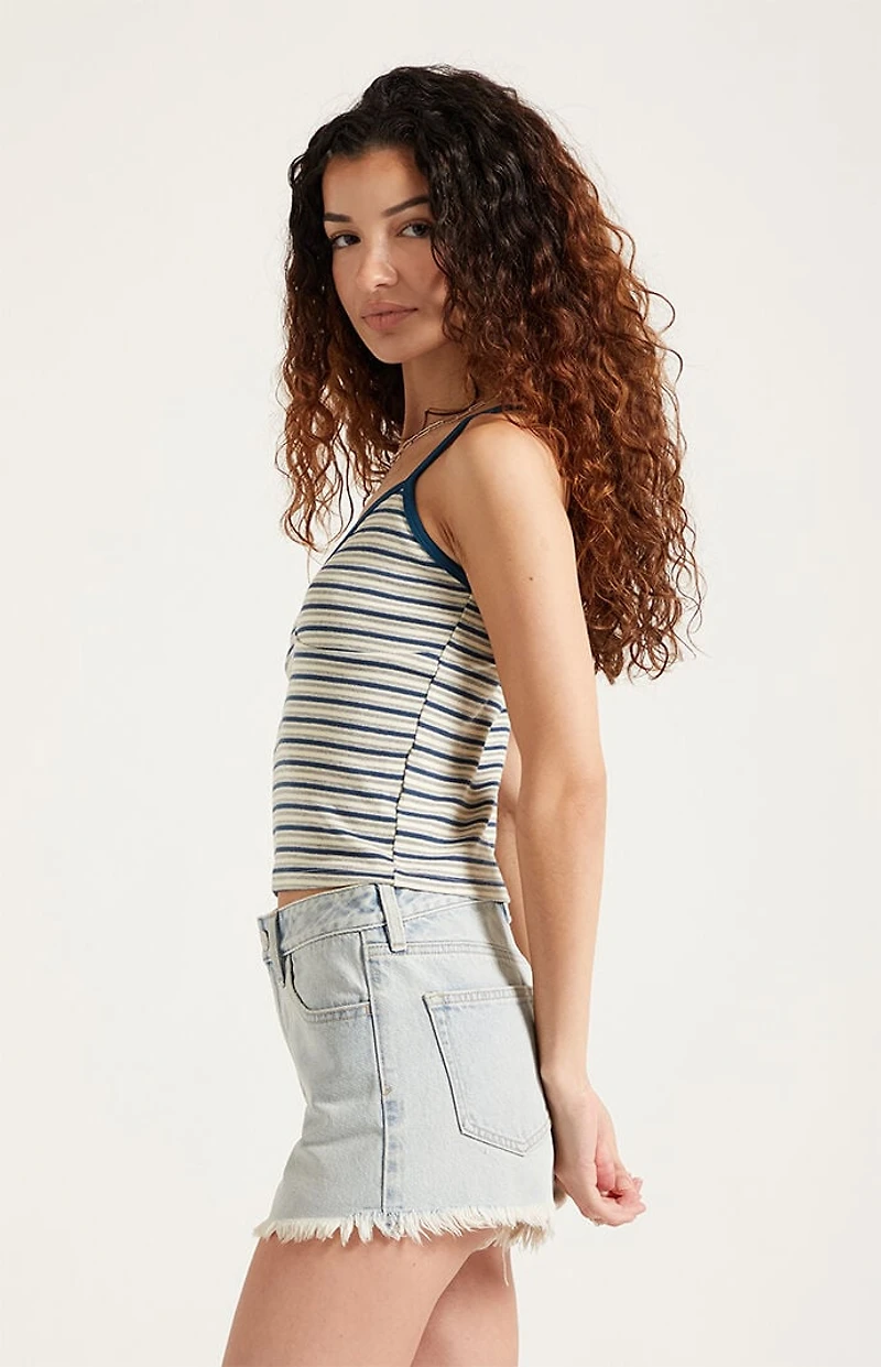 Pacsun Ivy High Waisted Denim Festival Shorts Frayed Light Blue