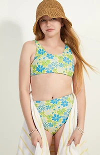 Pacsun Kids Blue and Green Bikini Swimsuit Set