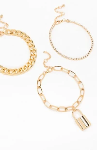 LA Hearts 3 Pack Stacked Lock & Chain Bracelets
