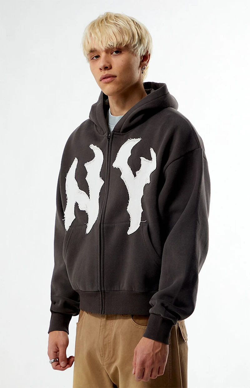 Pacsun NY Raw Applique Full Zip Up Hoodie