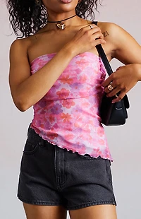 Third Charm Amber Floral Asymmetrical Tube Top