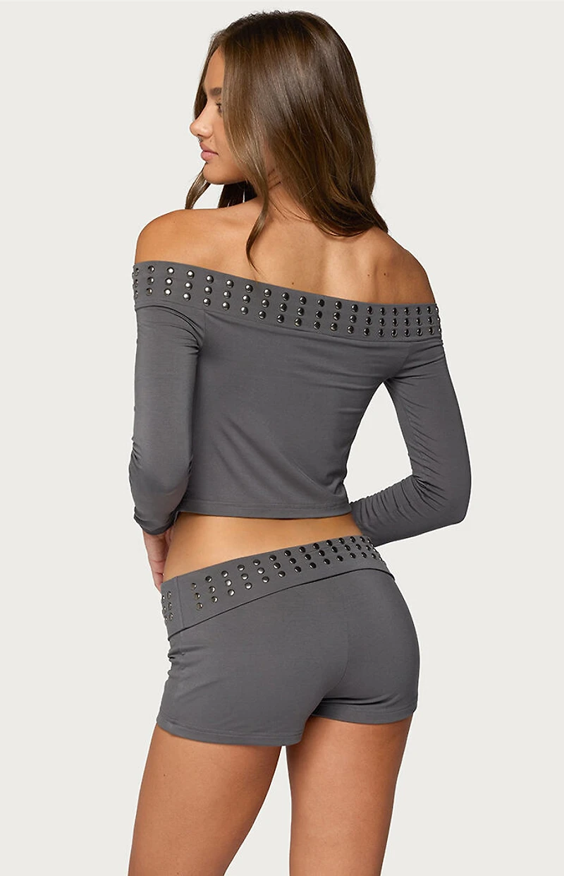 Edikted Amy Studded Off Shoulder Cowl Neck Top