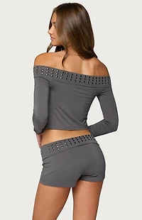 Edikted Amy Studded Off Shoulder Cowl Neck Top
