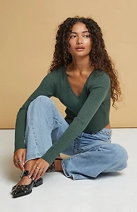 Beverly and Beck Mona Pointelle V-Neck Sweater