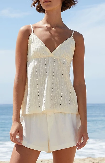 John Galt Yellow Edith Eyelet Tank Top