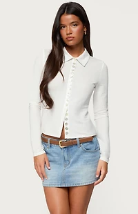 Edikted Pennie Iridescent Button Up Shirt