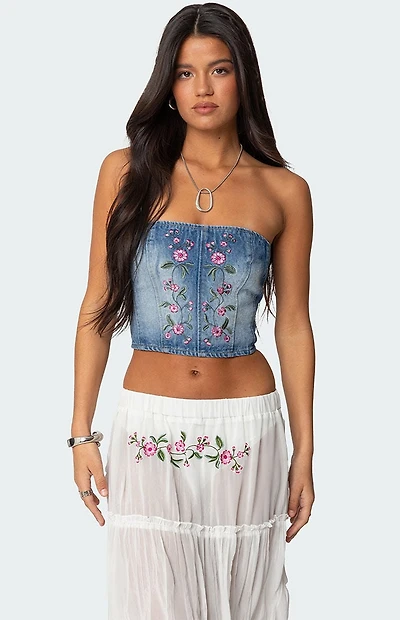 Edikted Tula Embroidered Denim Corset