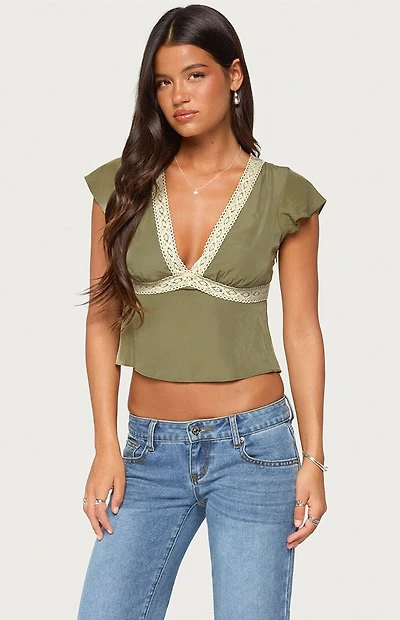 Edikted Kaela Lace Flutter Sleeve Top