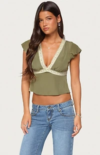 Edikted Kaela Lace Flutter Sleeve Top