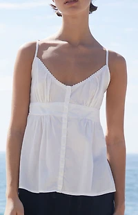 John Galt White Tiffany Button Tank Top