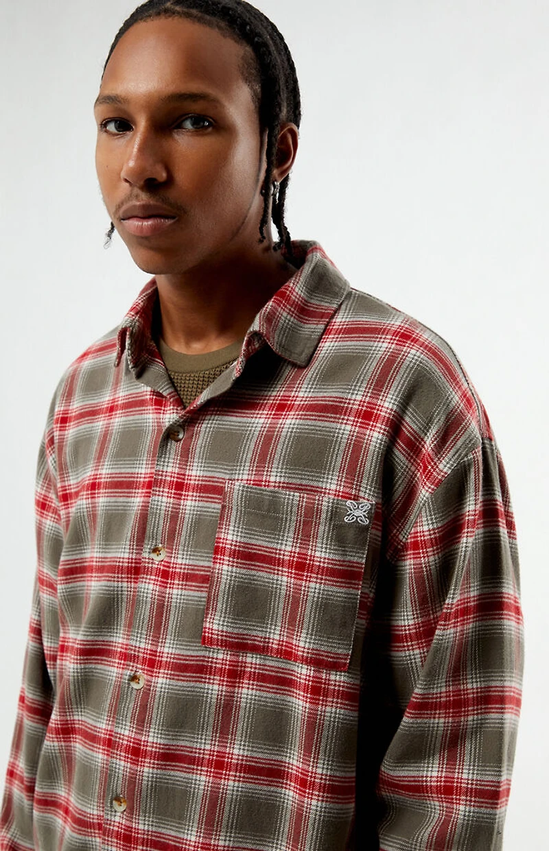 Pacsun Grey & Red Plaid Long Sleeve Flannel Shirt
