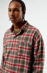 Pacsun Grey & Red Plaid Long Sleeve Flannel Shirt