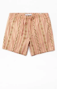 Pacsun Coral Striped Floral Volley Shorts