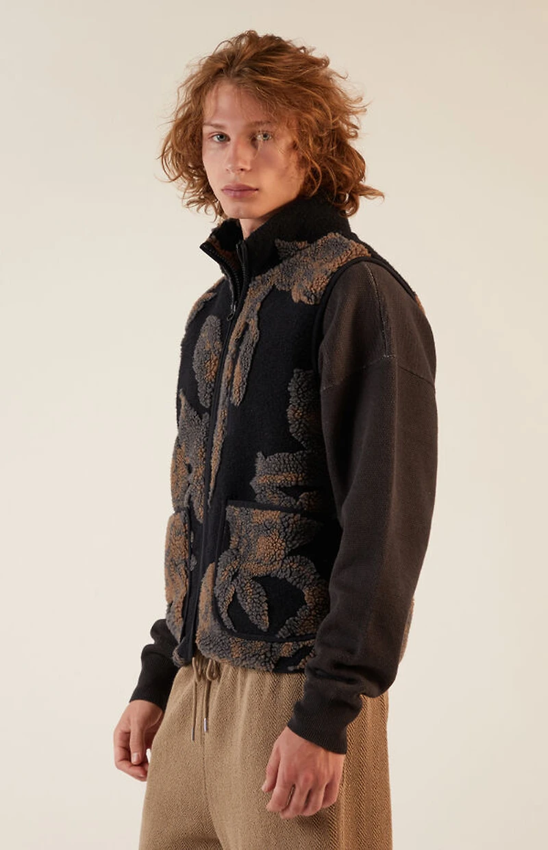 Pacsun Black Sherpa Print Vest