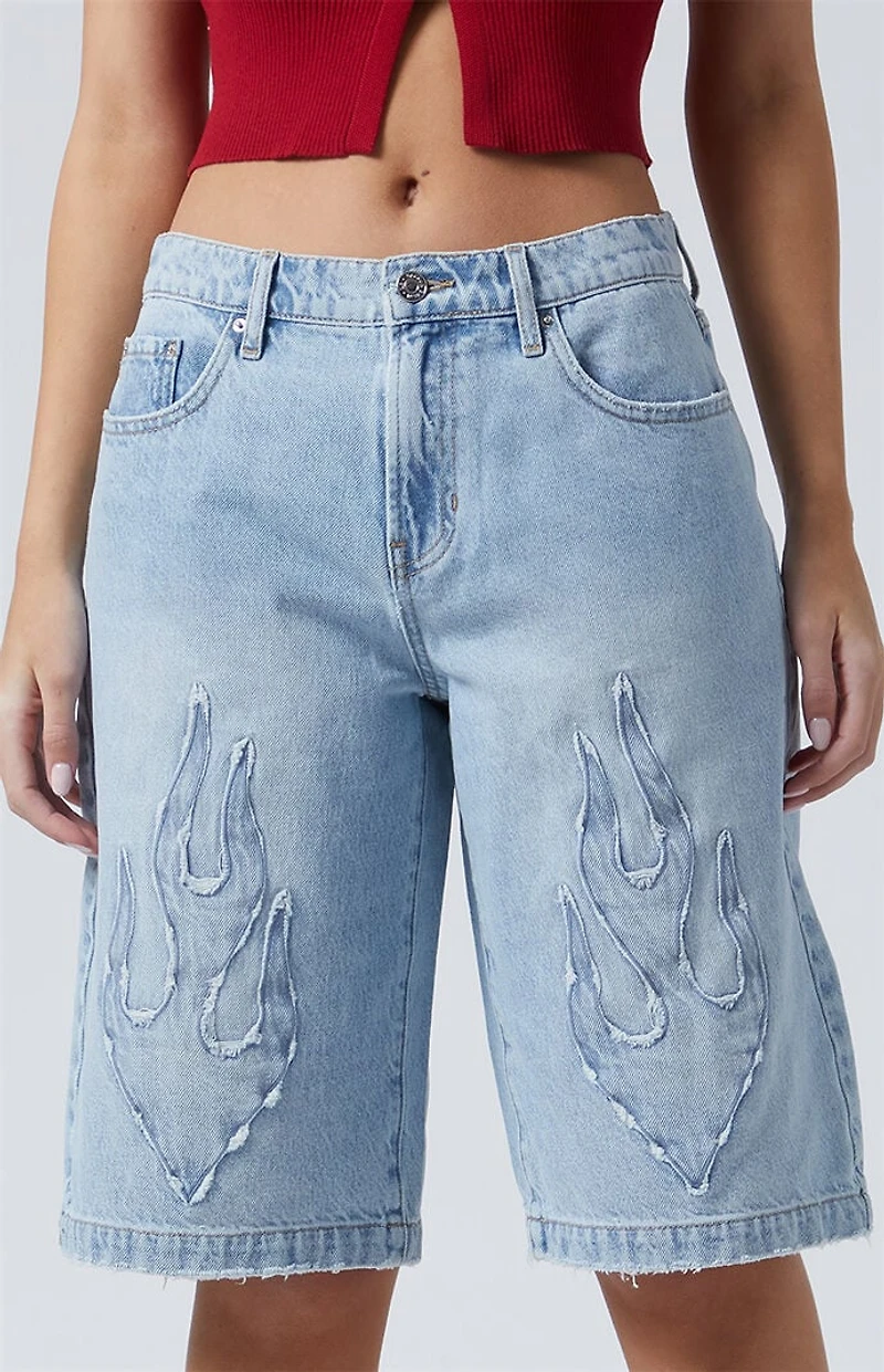 Pacsun Light Indigo Flame Extreme Denim Jorts