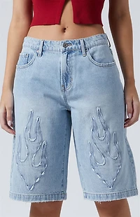 Pacsun Light Indigo Flame Extreme Denim Jorts