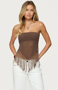 Edikted Backless Sheer Mesh Strapless Top