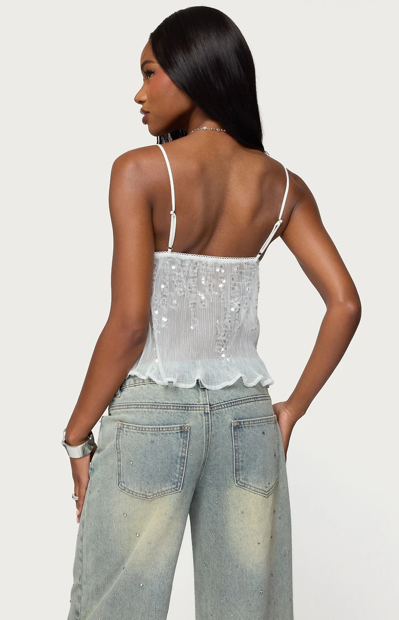 Edikted Sequin Sheer Mesh Babydoll Top