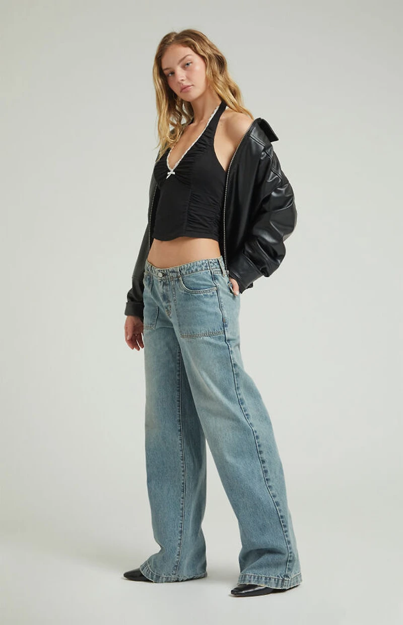 Pacsun Casey Low Rise Baggy Jeans Patch Pocket Medium Indigo
