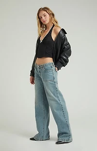 Pacsun Casey Low Rise Baggy Jeans Patch Pocket Medium Indigo