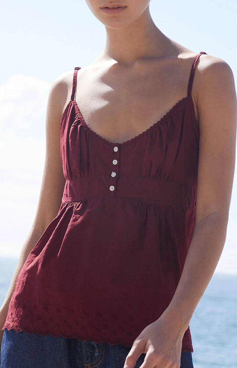 John Galt Burgundy Tiffany Button Tank Top