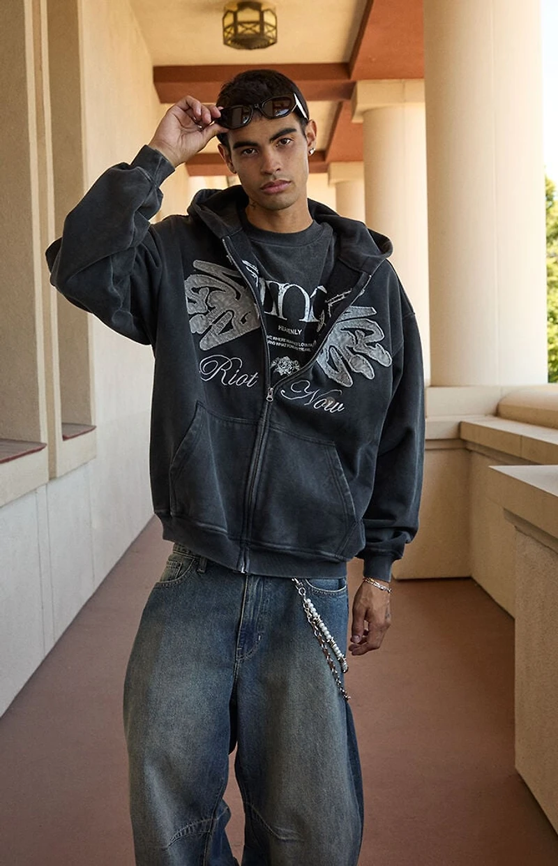 Pacsun Riot Now Raw Applique Full Zip Hoodie