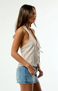Rhythm Striped Louise Tie Front Halter Top