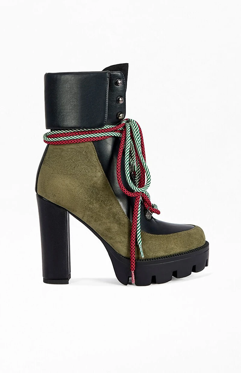 AZALEA WANG Women's Muffler Green Block Booties