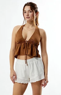 Your Favorite Faux Suede Tie Front Halter Top