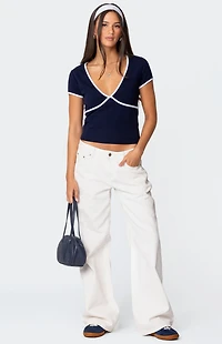 Edikted Alicia Contrast V Neck Top