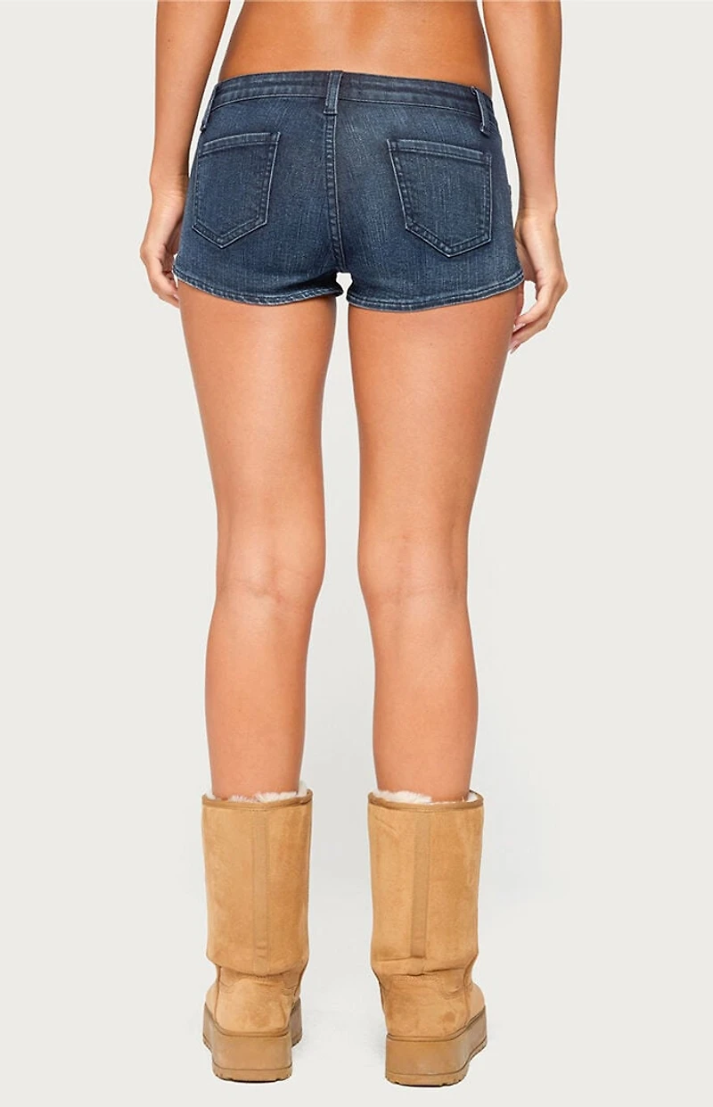 Edikted Janel Washed Denim Micro Shorts