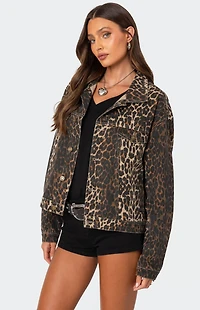 Edikted Leopard Print Denim Jacket