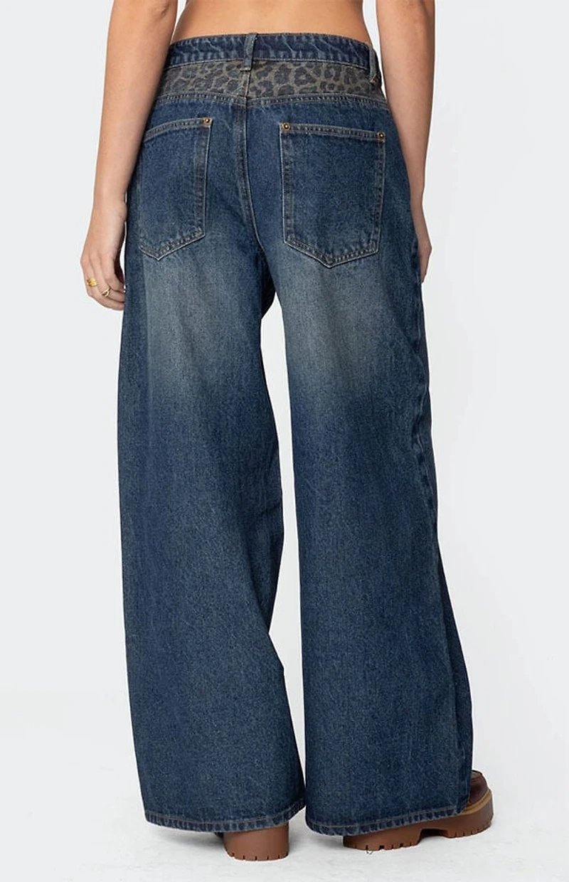 Edikted Gwen Leopard Detail Low Rise Jeans