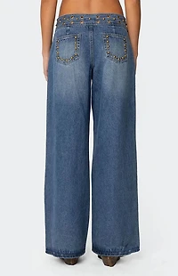 Edikted Stud & Grommet Low Rise Jeans
