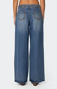Edikted Stud & Grommet Low Rise Jeans