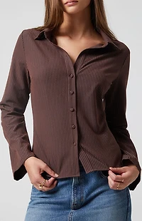 Beverly and Beck Polly Pinstripe Button Up Long Sleeve Top