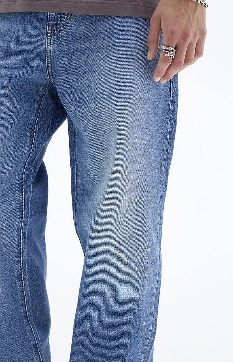Pacsun Medium Indigo Paint Splatter Straight Jeans