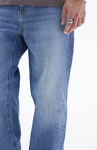 Pacsun Medium Indigo Paint Splatter Straight Jeans