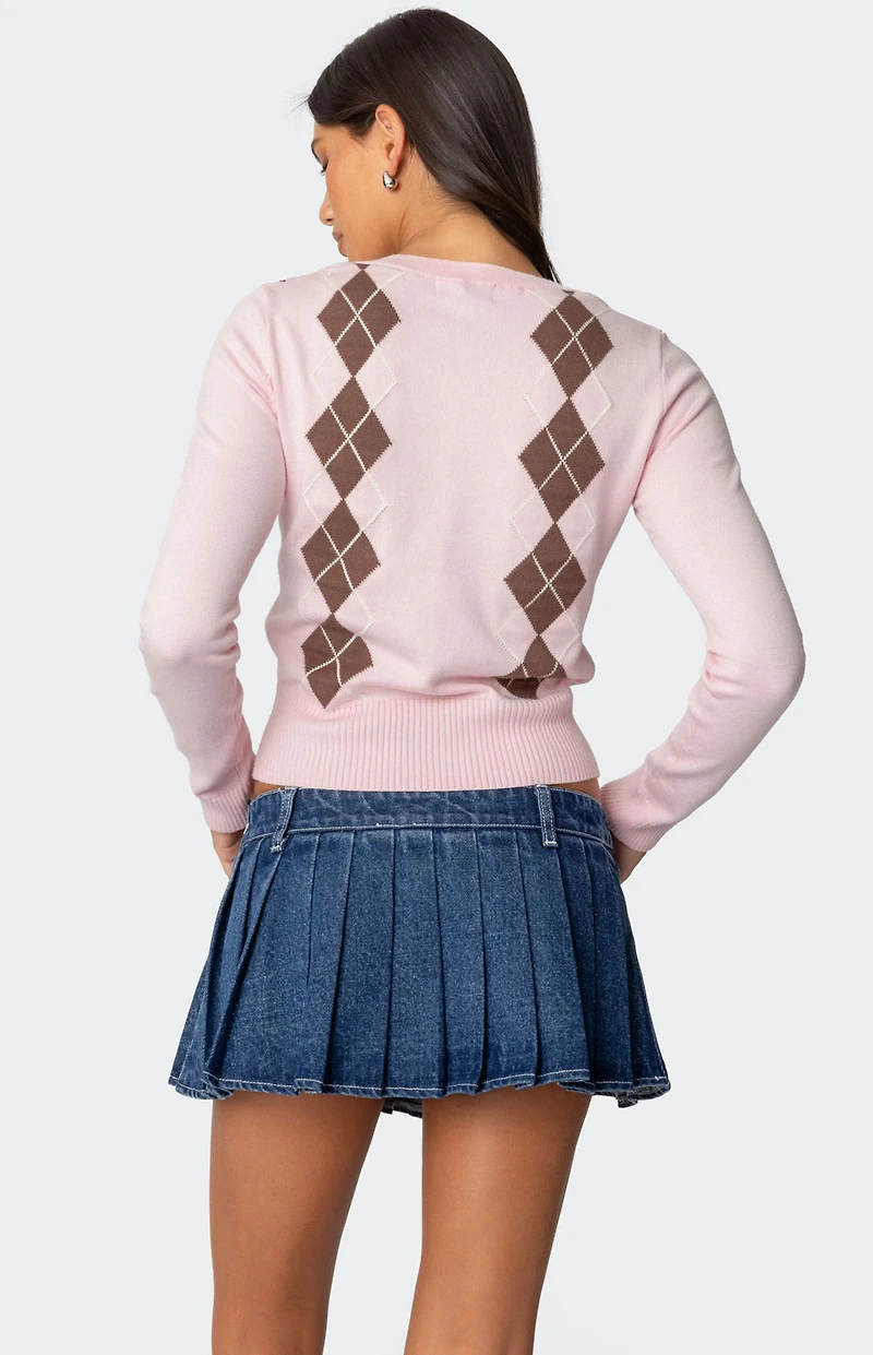 Edikted Argyle V Neck Knit Sweater