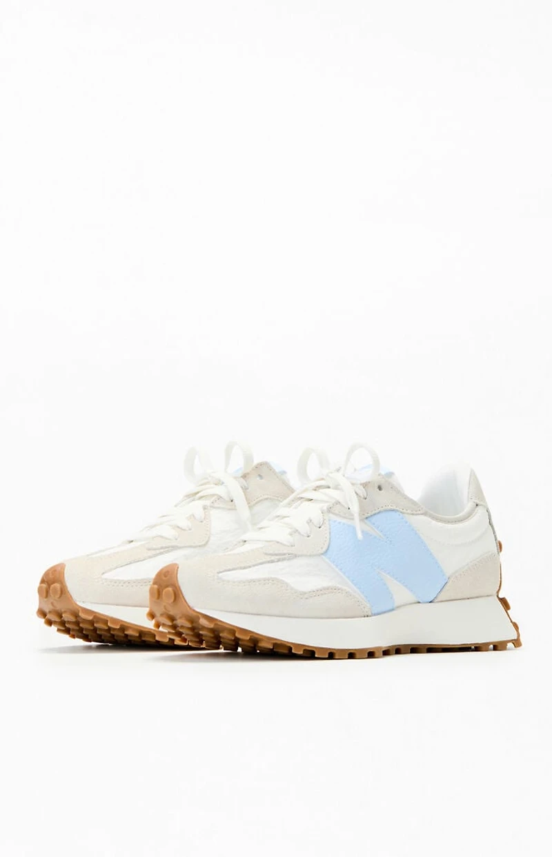 New Balance White & Blue 327 Sneakers