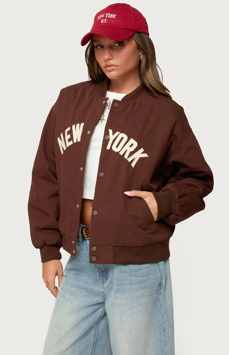 Edikted Big Apple Oversized Bomber Jacket