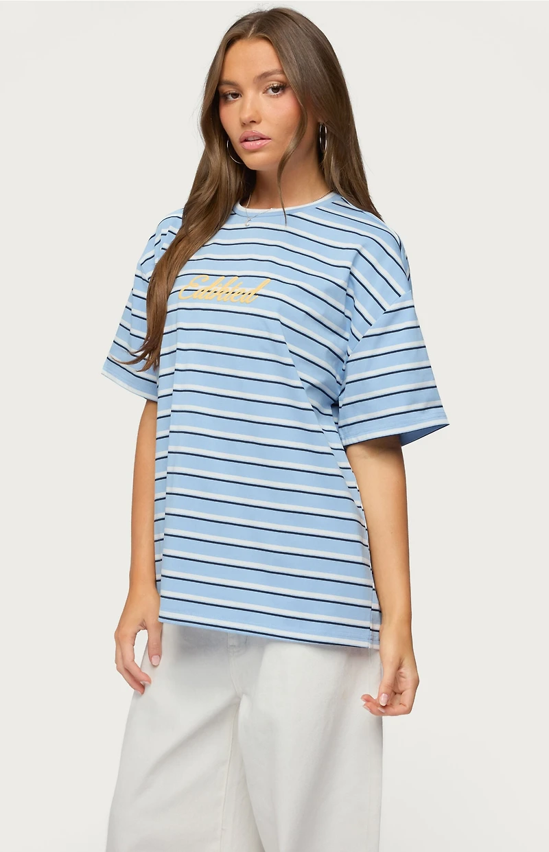 Edikted Chill Girl Striped Oversized T-Shirt