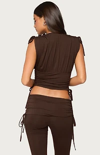 Edikted Bardi Drawstring Ruched Flutter Top
