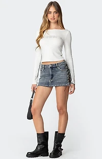 Edikted Casey Lace Up Denim Mini Skirt