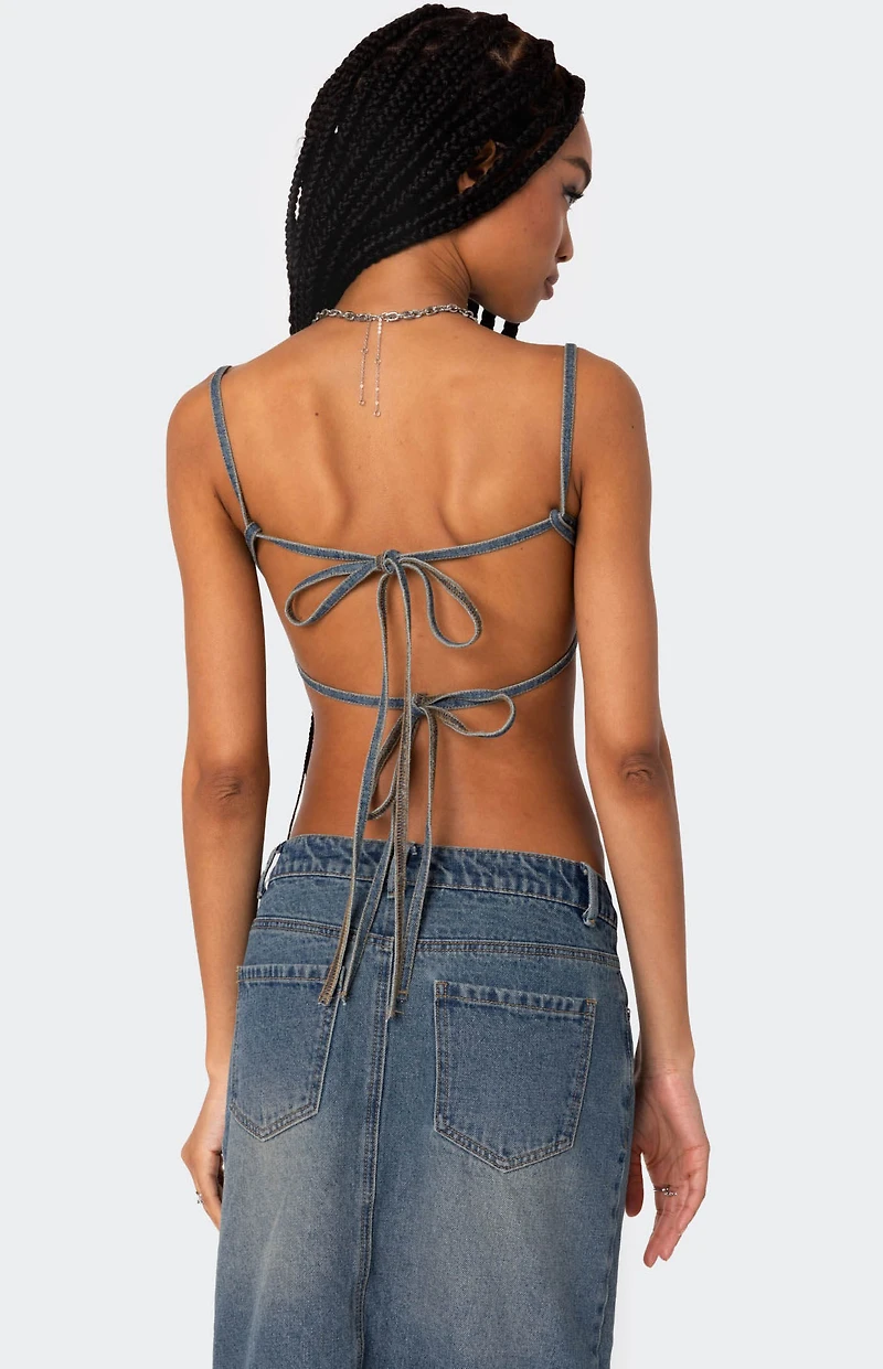 Edikted Lassy Washed Denim Bralette