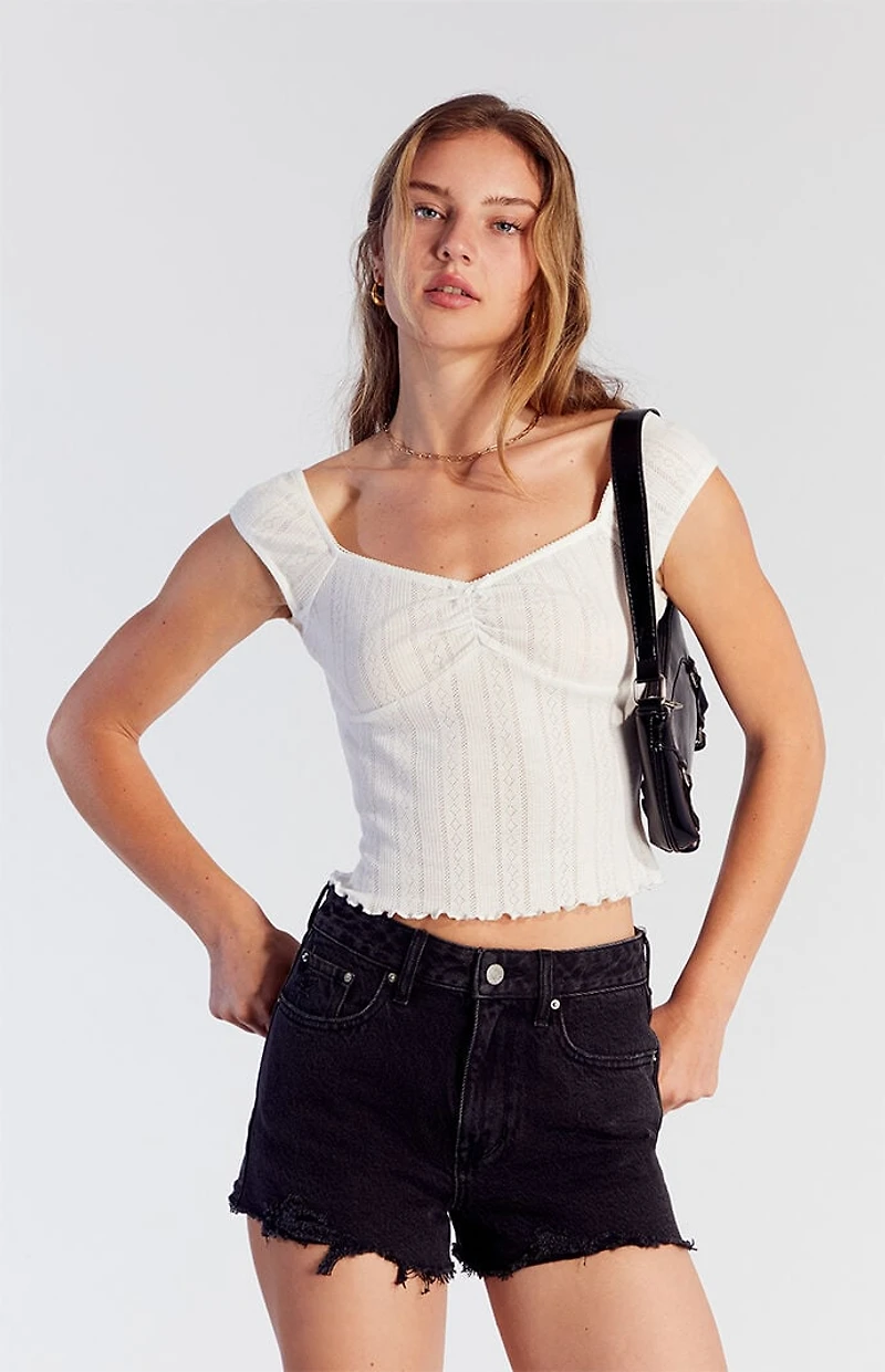 Pacsun Black Frayed Ripped High Waisted Denim Festival Shorts