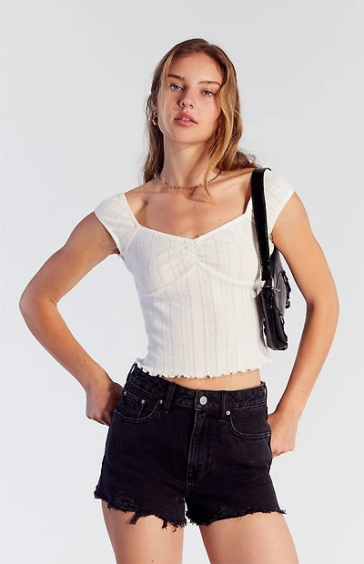 Pacsun Black Frayed Ripped High Waisted Denim Festival Shorts